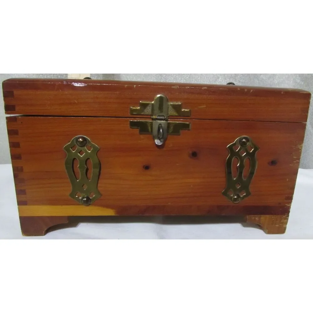 Vintage Wood Box Brass Hardware Shabby Chic Rustic jewelry trinket handles